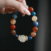OZ Dunhuang Series MC1007 Multicolor Gemstone Bracelet - Citrine, Red Agate & Blue Apatite - Vibrant Colorblock Design